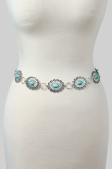 Western Squash Blossom Turquoise Stone Chain Belt
