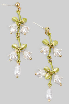Pearly Floral Cluster Drop Earrings