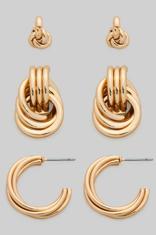 Three Pair Knotted Hoop And Stud Set