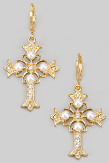 Gothic Cross Huggies With Cz And Pearls