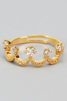 Adjustable Textured Crown Ring With Cz
