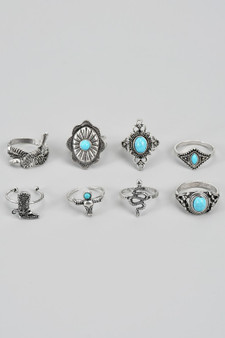 Eight Piece Western Turquoise Stone Ring Set