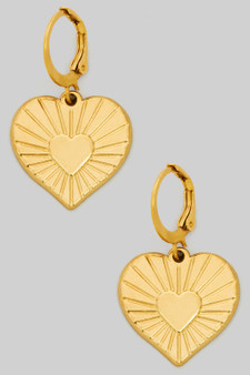 Stainless Steel Etched Heart Charm Huggies