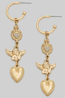 Angel Heart Cz Charm Hoop Earrings