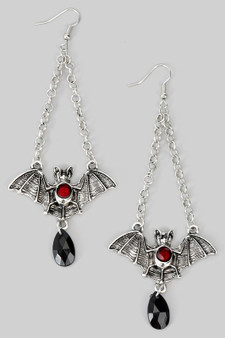 Stone Bat Earrings With Dangling Stone