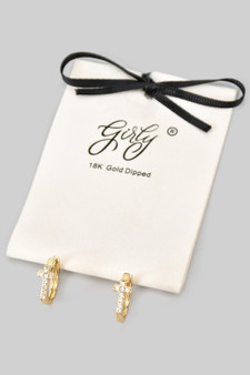18K Gold Dipped Huggies With Cz Cross