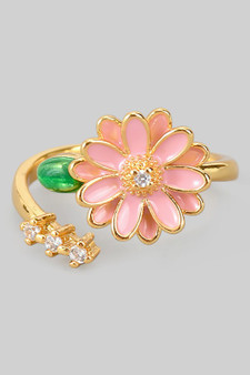 Lacquered Pink Flower Twistring With Cz