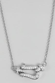 Stainless Steel Cz Stirrup Pendant Necklace