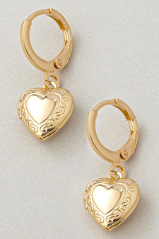 Dangling Heart Locket Huggie Earrings