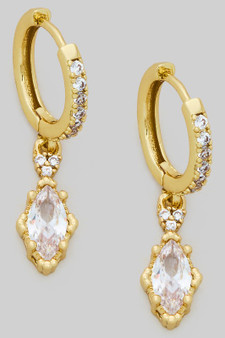 Cz Pave 18K Gold Dipped Huggies With Teardrop Cz