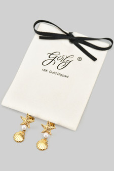 18K Gold Dipped Starfish Pearl And Clam Earrings