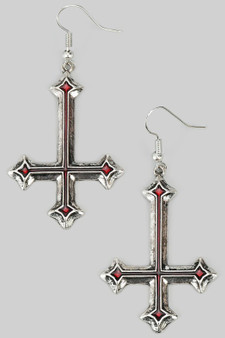Upside Down Gothic Cross Drop Earrings