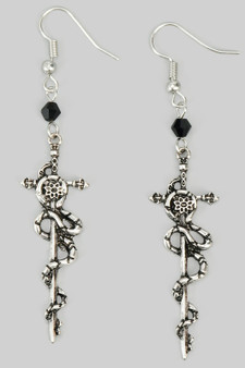 Snake Wrapped Cross Drop Earrings