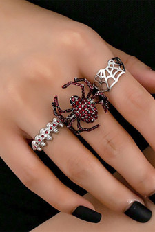 Spider Skull And Spiderweb Ring Set