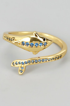 Brass Twist Dolphin Ring With Pave