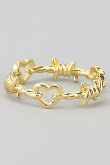Brass Barbed Wire Heart Ring
