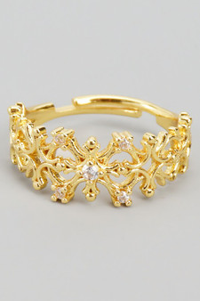 Brass Filigree Cut Out Ring With Cz Pave