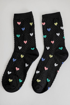 Multi Color Heart Print Ankle Socks