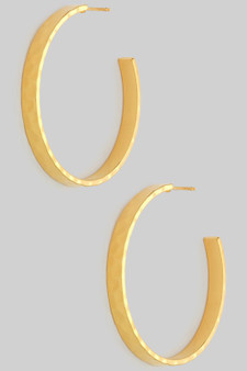Textured Flat Brass Hoop Earrings