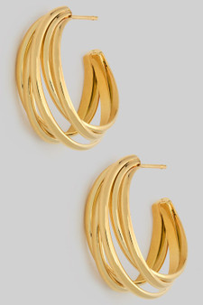 Stacked Criss Cross Brass Hoops