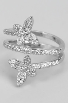 Cz Pave Butterfly Coiled Twist Ring