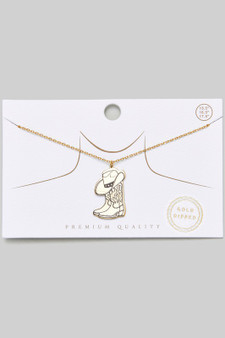 Gold Dipped Cowgirl Hat And Boot Pendant Necklace
