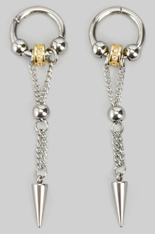 Stainless Steel Hoops With Dangle Beads And Spike