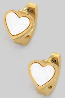 Stainless Mother Of Pearl Heart Huggies
