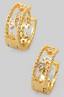 Textured Cut Out Hoops With Cz Stars