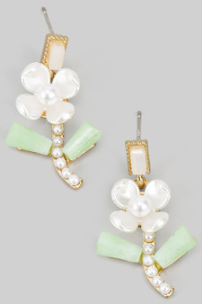 Pearl And Stone Flower Drop Earrings