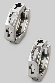 Stainless Steel Geo Hoops With Cut Out Crosses