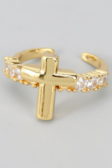 18K Gold Dipped Cross Ring With Cz Stones