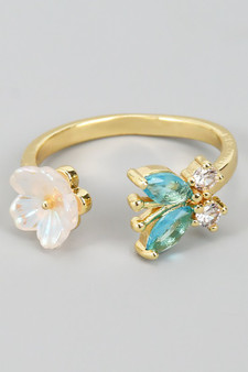 Cz Butterfly And Ab Flower Brass Ring