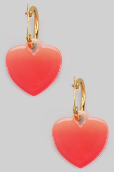 Gradient Heart Charm Hoop Earrings