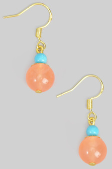 Peach And Turquoise Bead Drop Earrings