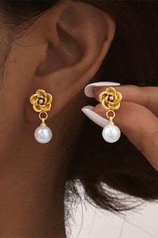 Rose Studs With Dangling Pearl