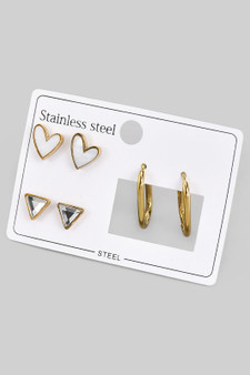 Stainless Steel Heart Triangle And Hoop Set