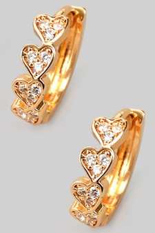 Brass Heart Link Hoops With Cz Pave