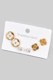 Stainless Steel Clover And Cz Studs