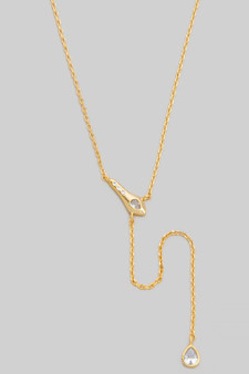 Y Drop Snake Pendant Tear Drop Necklace W Cz