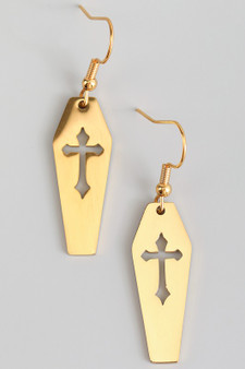 Stainless Steel Cross Punch Out Coffin Earrings