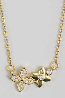 Stainless Steel Double Cz Clover Necklace