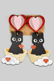 Acrylic Cat In A Basket Drop Earrings