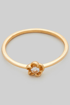 Brass Flower Ring With Cz Stone