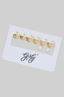Three Pairs Of Pearl And Brass Huggies