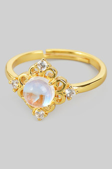 Lovely Filigree Cz And Stone Ring