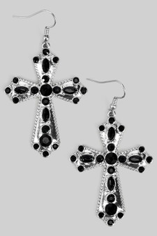 Stone Studded Cross Drop Earrings