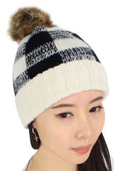 Check Pattern Knitted Beanie 