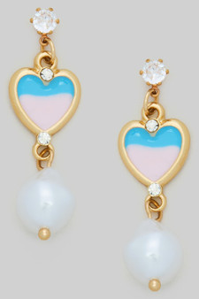 Cz Heart And Fwp Drop Earrings