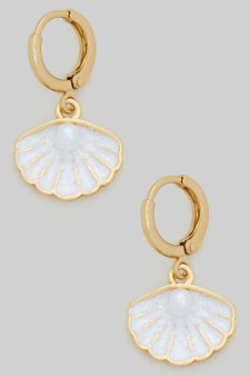 Glitter Lacquered Clam And Pearl Charm Huggies